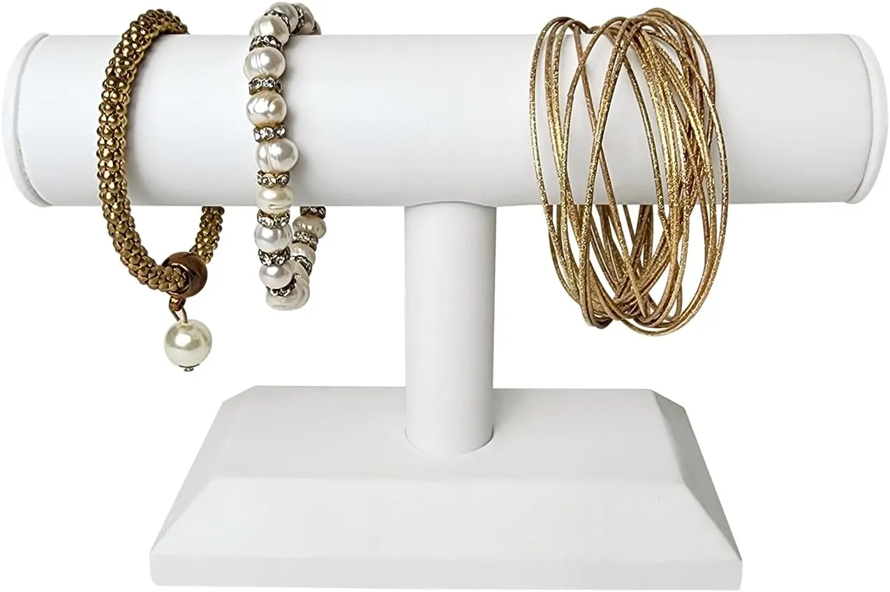 Organizer, White Leatherette MOOCA 2 Pcs T-Bar Deluxe Wooden initiate harshly arrange thermometer Bracelet Holder Display, Watch Hoder, Bracelet Display Stand, Jewelry Stand 