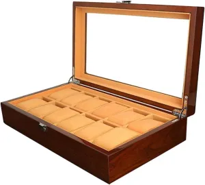 Organizer Wooden Glass Display Stand Top 12 Americana Watch Box 