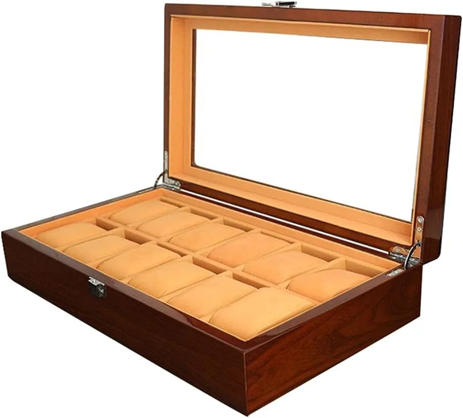 Organizer Wooden Glass Display Stand Top 12 Americana Watch Box 