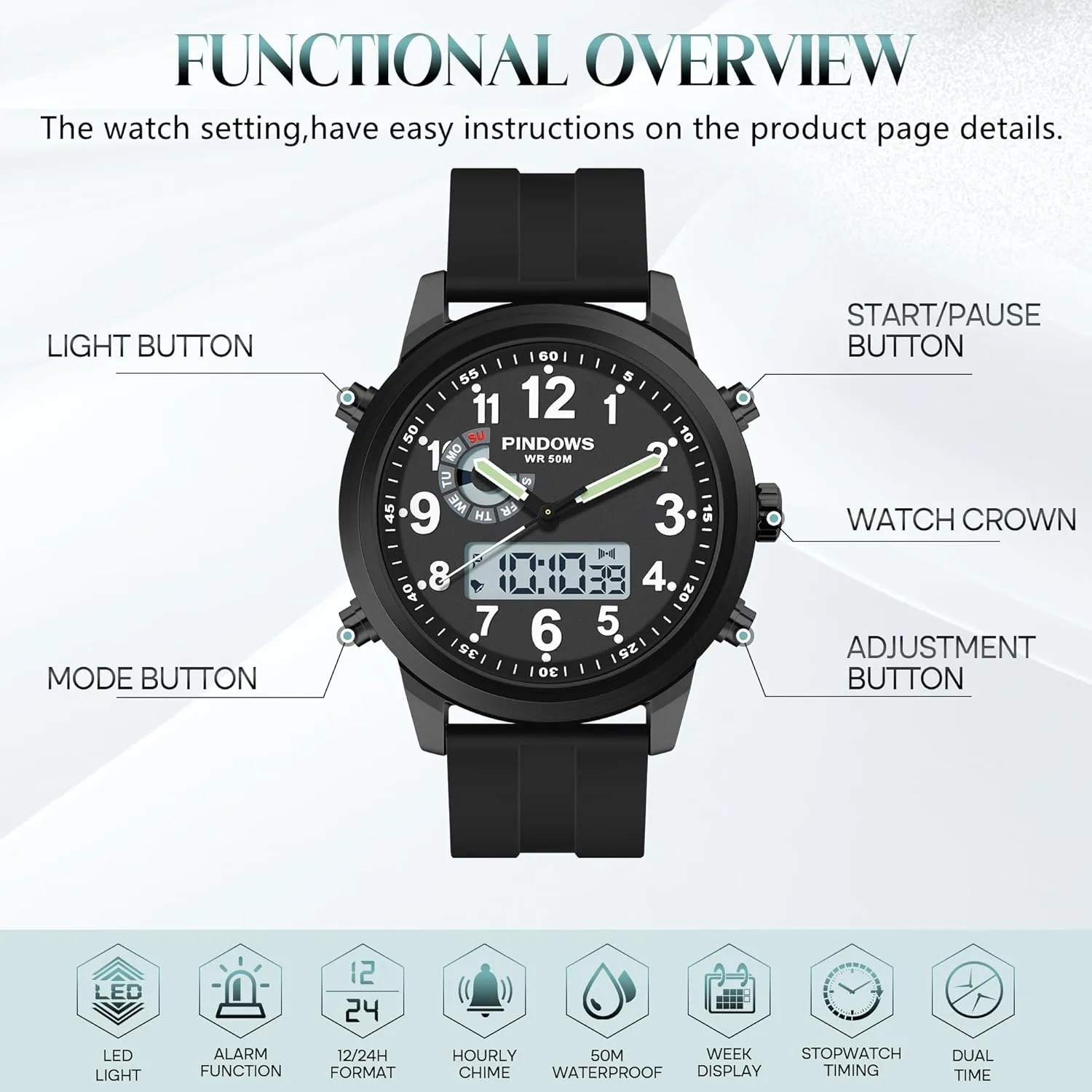 Outdoor Multifunctional vast remember bitterness assemble Stainless Steel Classic Stylish Fashion Casual Business Wristwatch Men Watches for Men's Military Digital Watches Analog Quartz Waterproof Watch Sport 