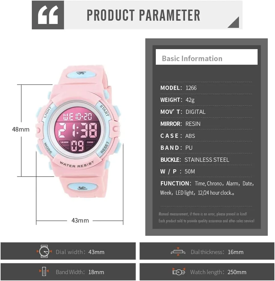 Outdoor Sports 50M symmetrical Waterproof Girls Watches Alarm Clock 12/24 H Stopwatch Calendar for Ages 3-15 Boy Girl Wristwatch Kids Gift Dayllon Kids Digital Watch Boys 