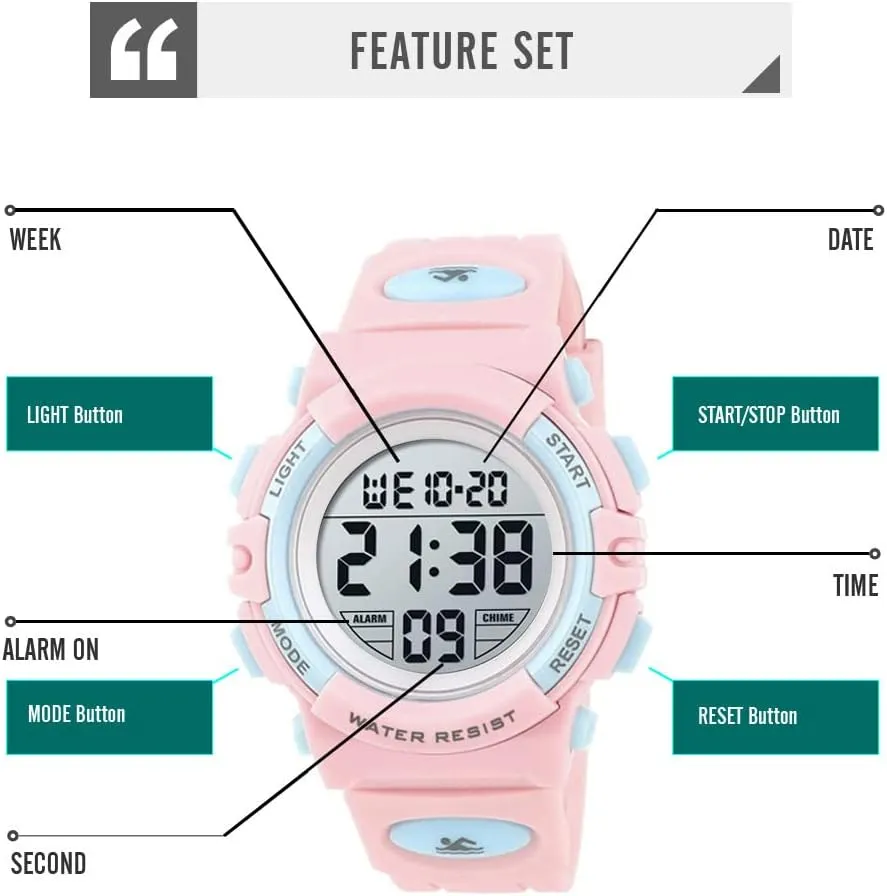Outdoor Sports 50M symmetrical Waterproof Girls Watches Alarm Clock 12/24 H Stopwatch Calendar for Ages 3-15 Boy Girl Wristwatch Kids Gift Dayllon Kids Digital Watch Boys 