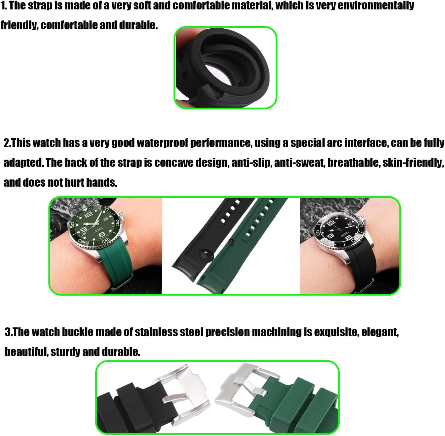 outdoor work waterproof silicone watch band learner gait wrist strap buckle Men's Rubber Strap Replacement for 20mm Rolex Yacht-Master Daytona GMT-Master Oyster Submariner Ladies 