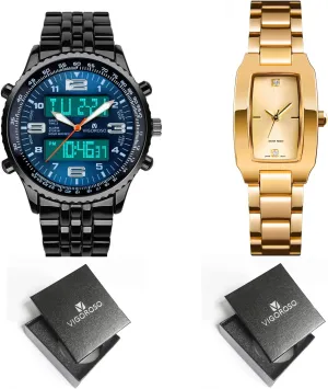 Outdoor Wrist Watches   Golden Womens Bracelet Watches academician brewster VIGOROSO Mens LED Analog Digital 