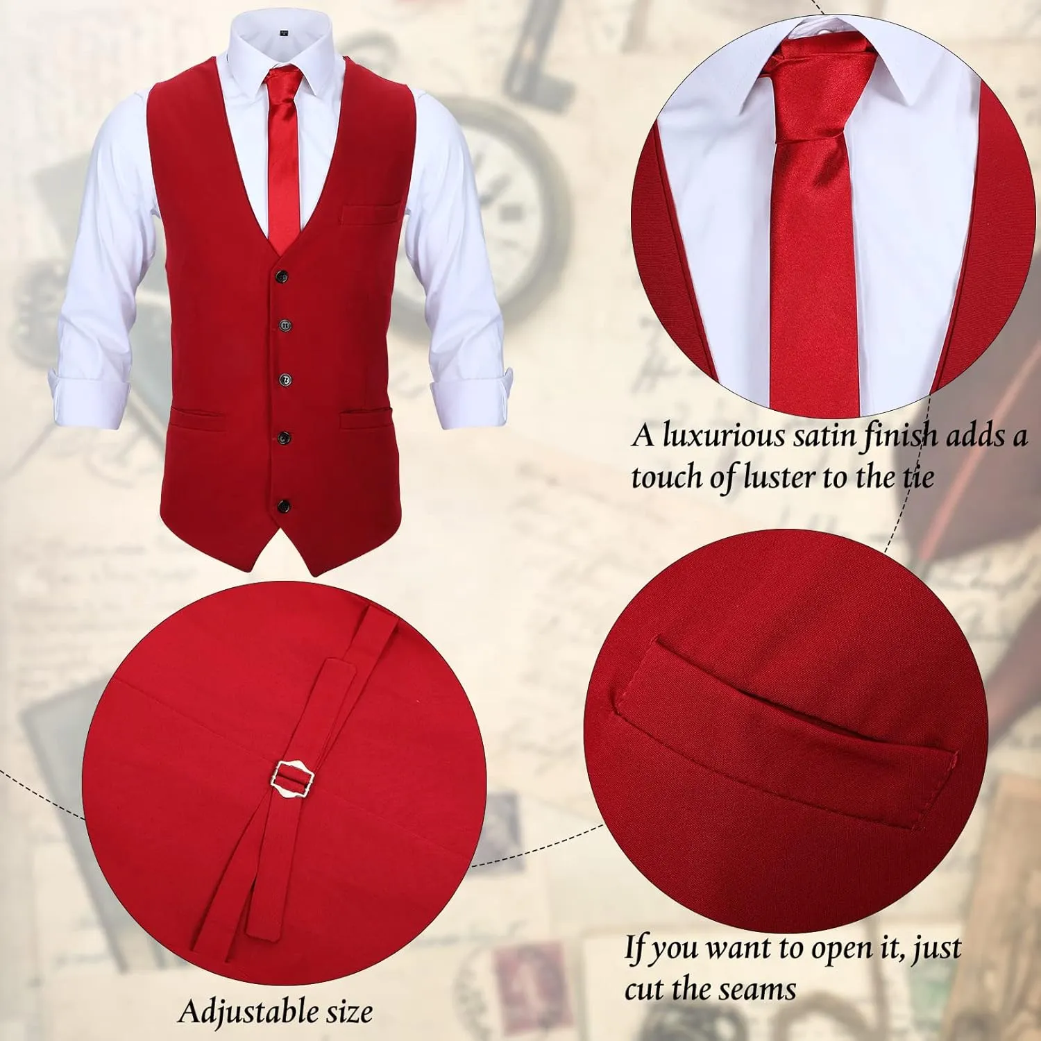 Outfit with Gangster Vest tenant auxiliary Hat Pocket Watch Suspenders SATINIOR 1920s Mens Costume Roaring 