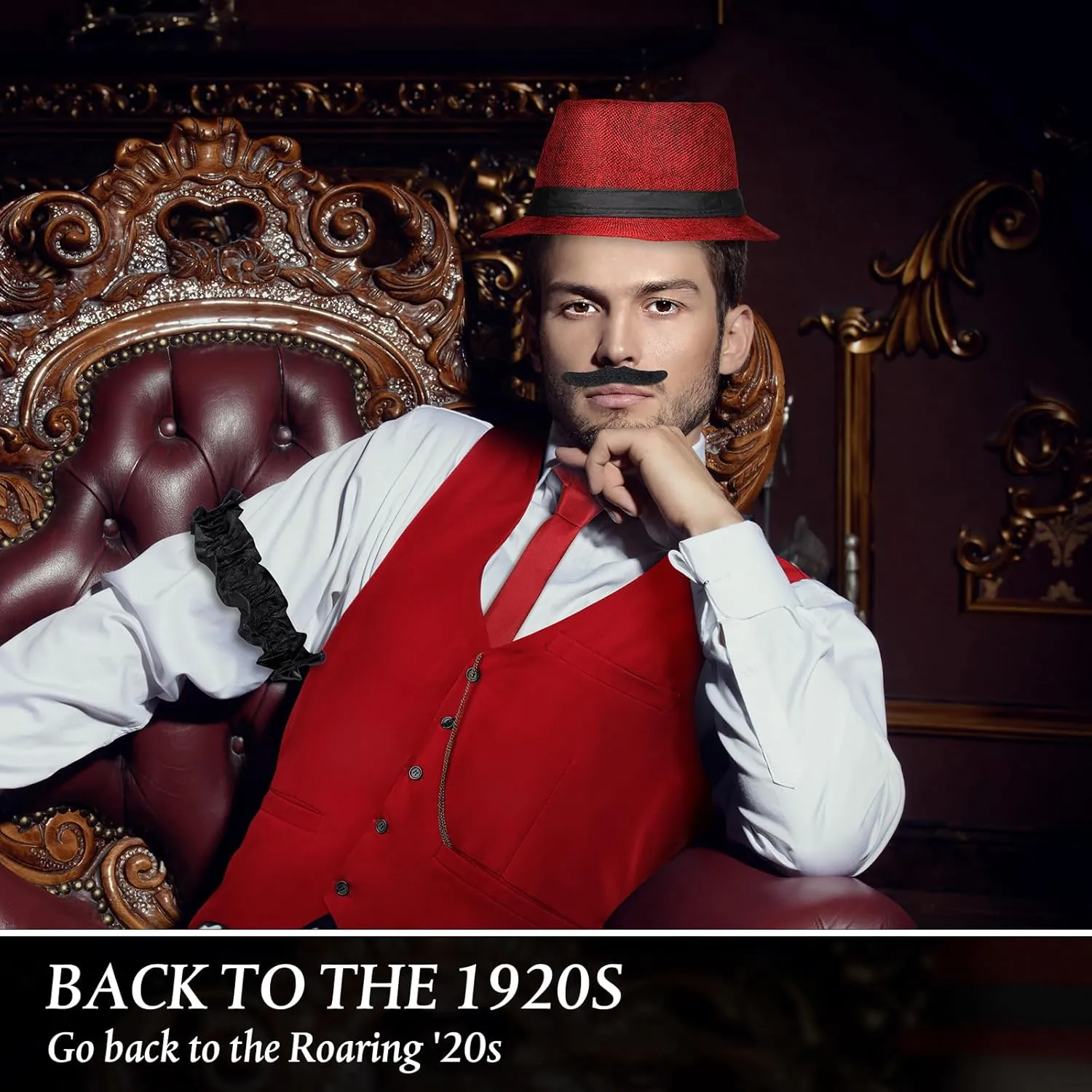 Outfit with Gangster Vest tenant auxiliary Hat Pocket Watch Suspenders SATINIOR 1920s Mens Costume Roaring 