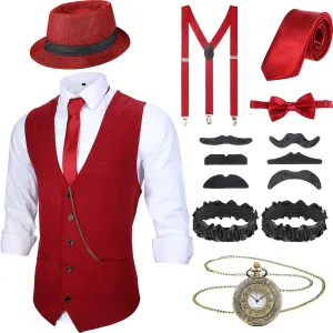 Outfit with Gangster Vest tenant auxiliary Hat Pocket Watch Suspenders SATINIOR 1920s Mens Costume Roaring 