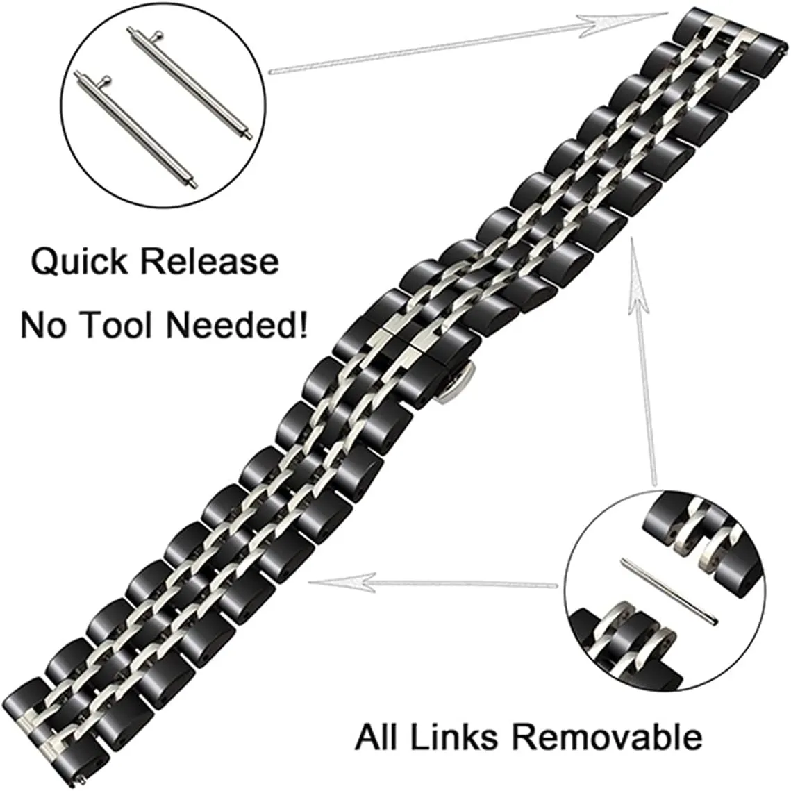 oxygen trait Detachable Solid Metal Wristband Bracelet Watch Strap Quick Release Stainless Steel Strap for 20mm 22mm Butterfly Buckle 
