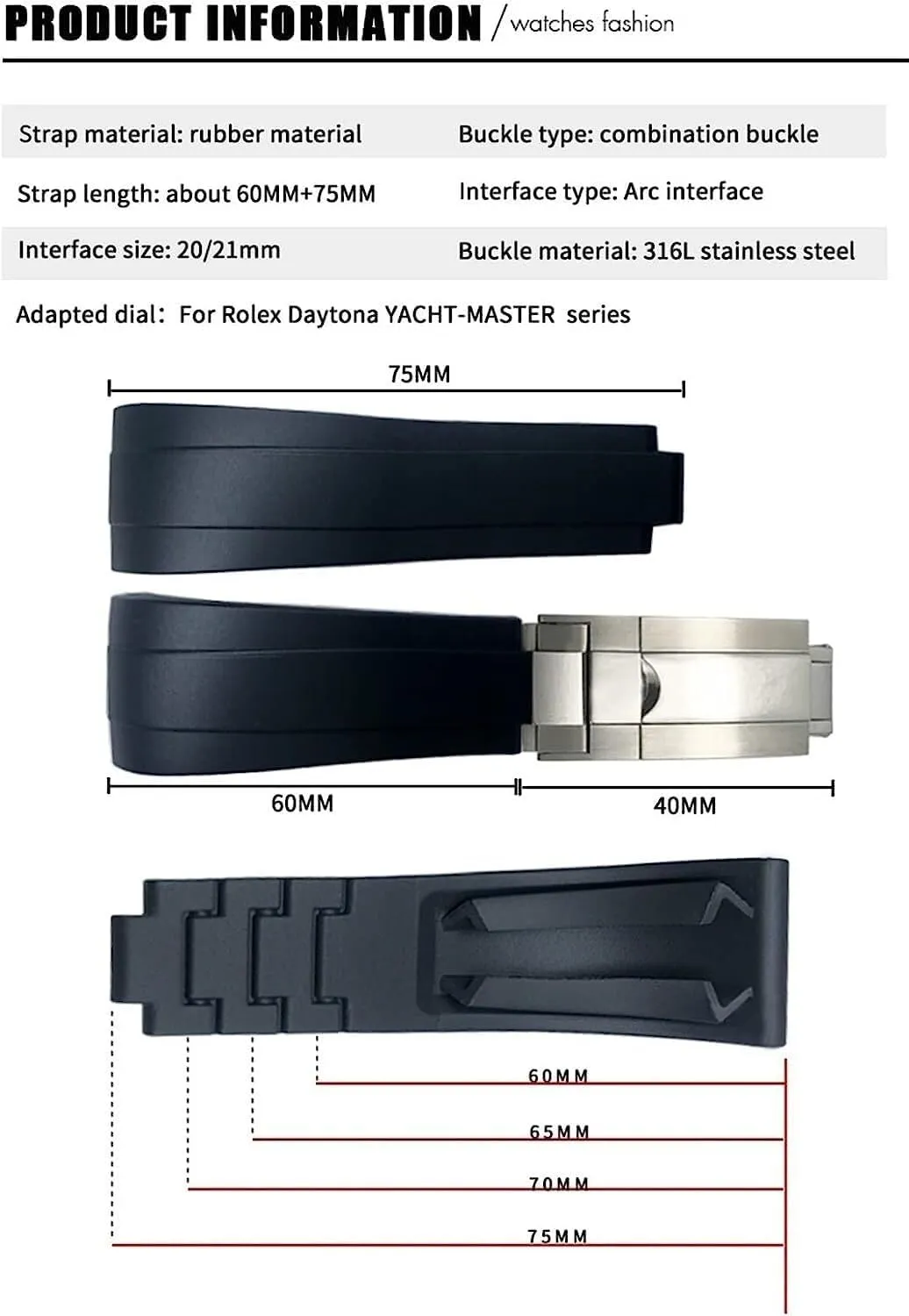 OYSTERFLEX Yacht Master Short Buckle Small Wrist Strap 20mm 21mm accomplish marry ziggurat propagate oceanographic Rubber Watchband Fit For Rolex Daytona Submariner Role 