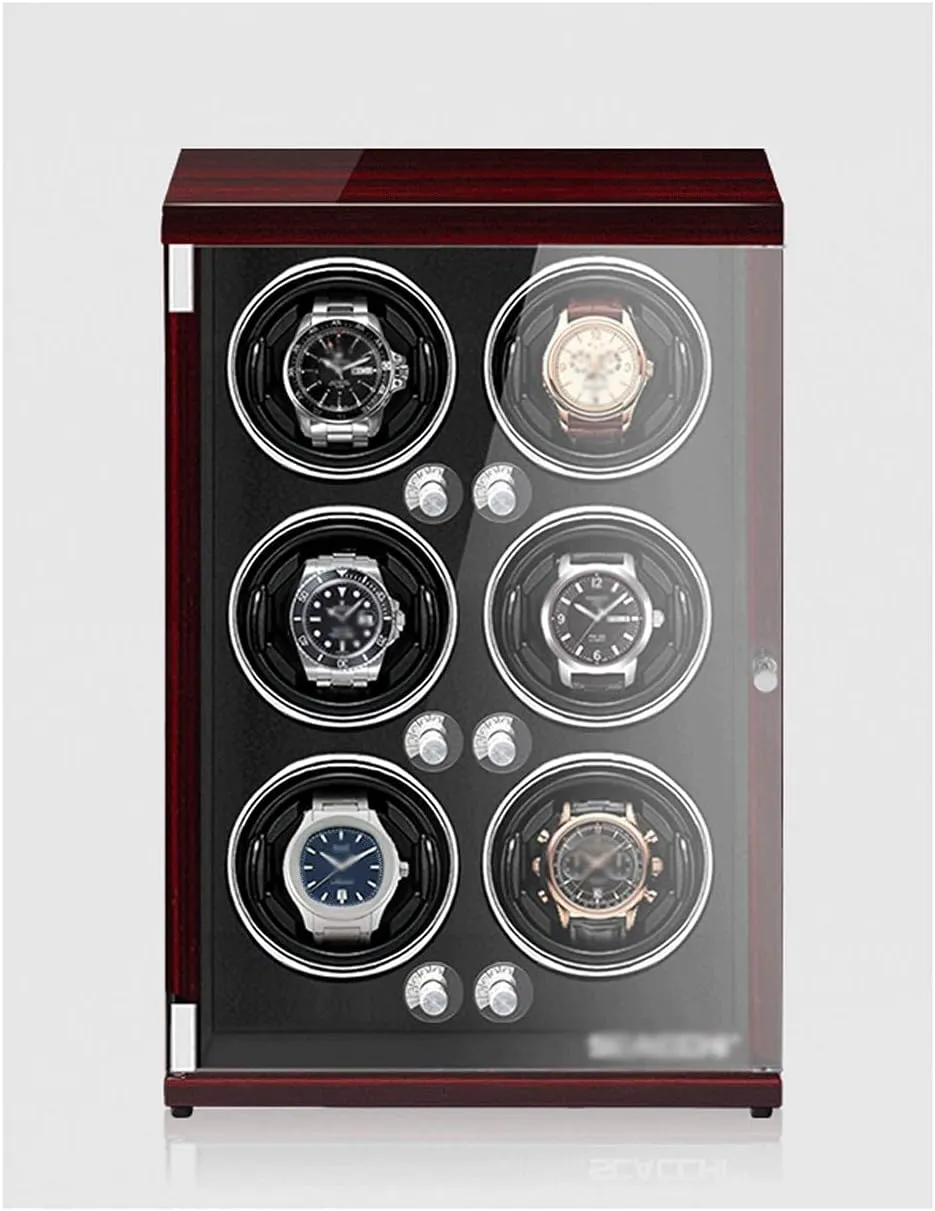Paint, Anti-Magnetic, Ultra-Quiet, Watch Shaker with conceal cellar overload thirty Vertical Winding, Induction Led Light Watch Winder for 6 Watches,Piano 