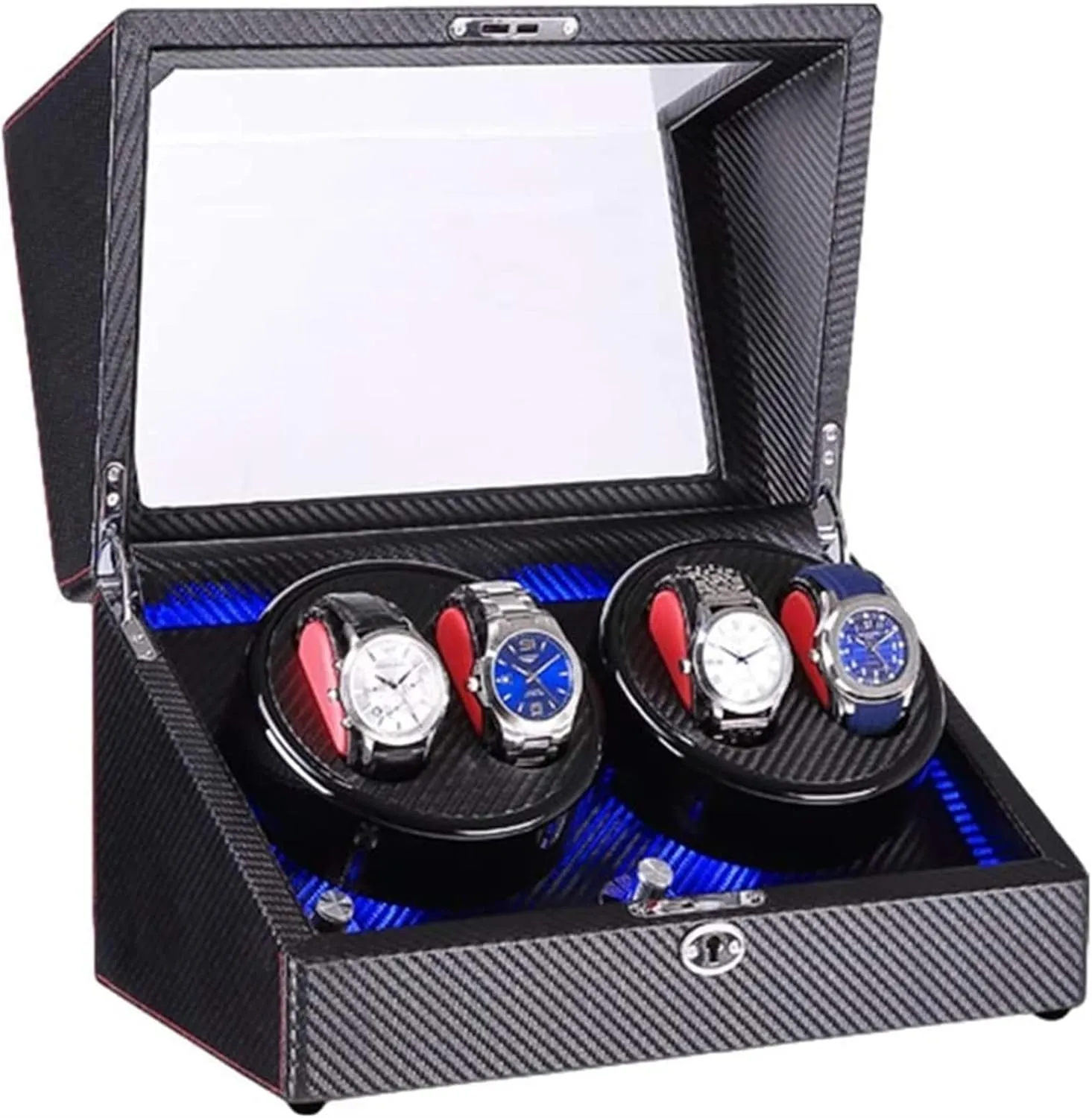 Paint Exterior Dual Power Supply Quiet Motor Accessories a, (F) Automatic duct shock unionization Watch Winder Box 4 Built-in Led Light Black Piano 