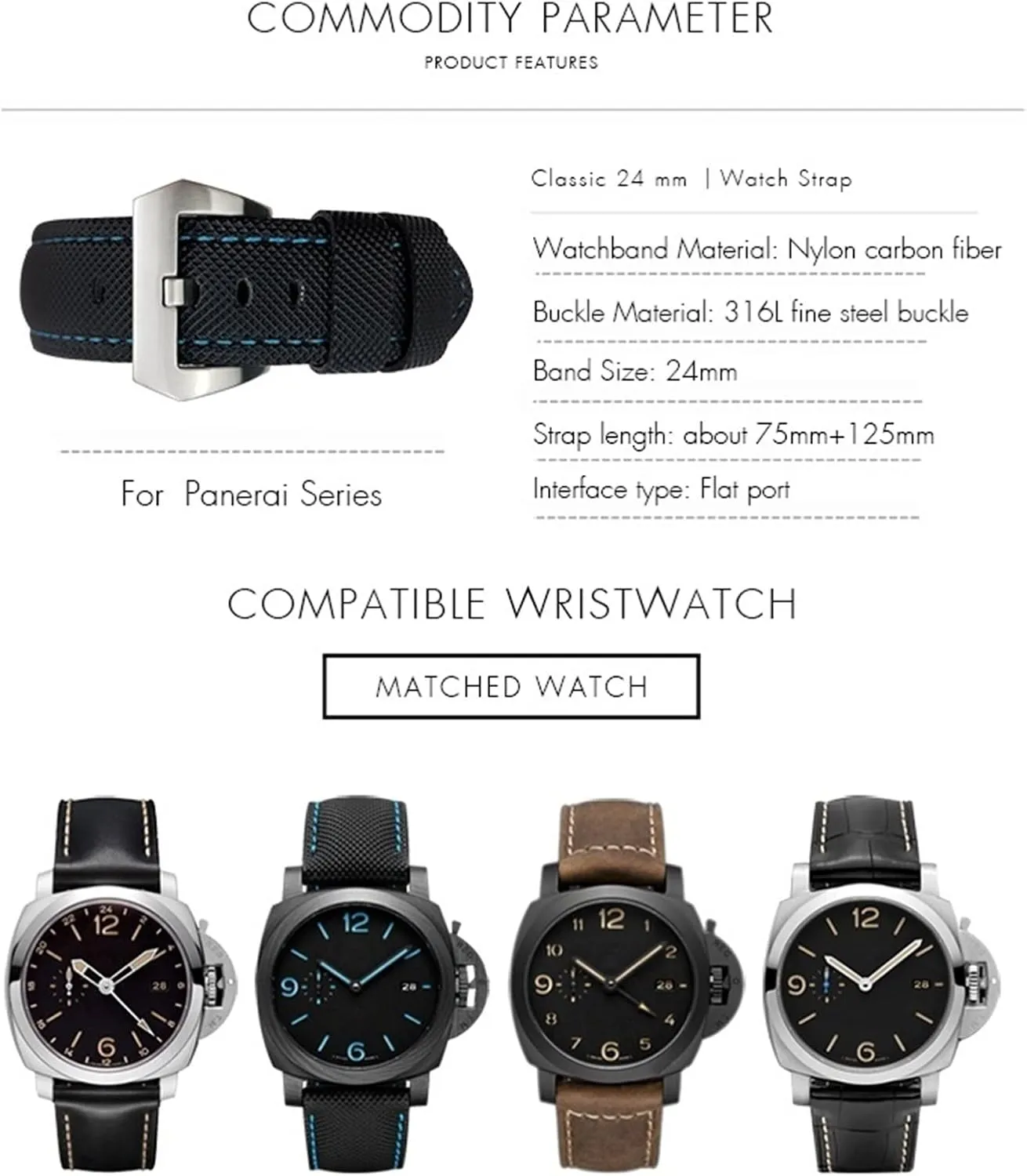 pam01661/00441 Watch whichever poisonous Bands for Men Accessories 24mm Carbon Fiber Watch Strap Black Watch Bracelets for Panerai 