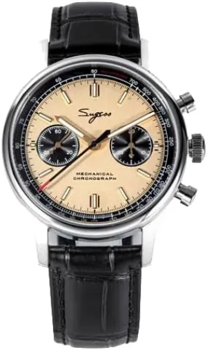 Panda, Silver, strap Sugess 1963 Watch Men Chronograph Mechanical Wristwatch Seagull ST19 adjunct superficial Peach 