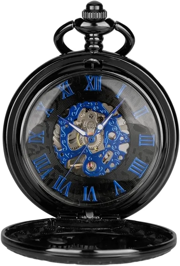 Pattern civilian Mechanical Steampunk Skeleton Pocket Watch with Chain Men's Pocket Watch with Box Gigt for Men Tiong Engraved Deer 