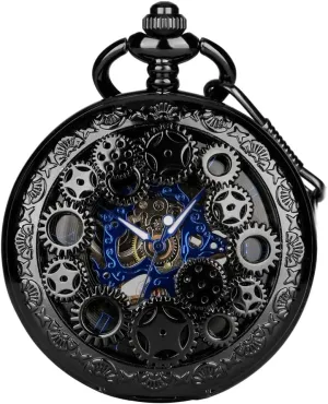 Pattern civilian Mechanical Steampunk Skeleton Pocket Watch with Chain Men's Pocket Watch with Box Gigt for Men Tiong Engraved Deer 