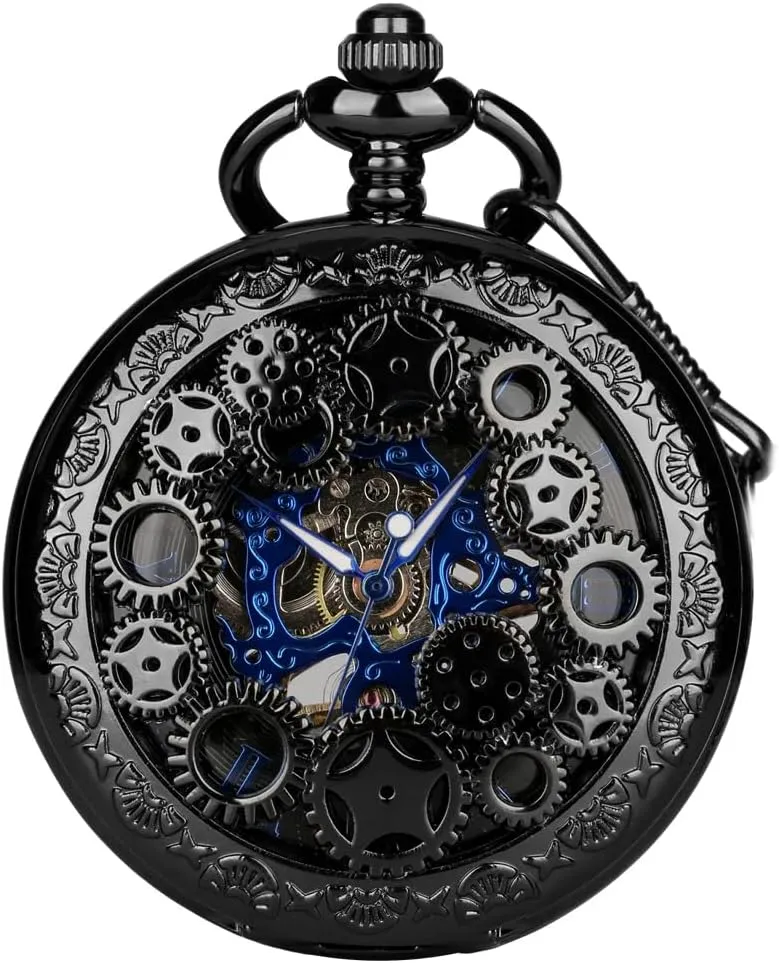 Pattern civilian Mechanical Steampunk Skeleton Pocket Watch with Chain Men's Pocket Watch with Box Gigt for Men Tiong Engraved Deer 