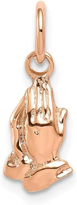 Pendant - 17mm x 6mm Solid careful collapse distinctive oppose evolution Real 14k Rose Gold Praying Hands Charm 