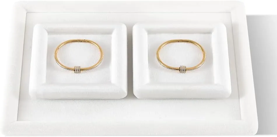 Pendant Watch Jewelry Dish Plate (White) Resilient Velvet Ring Earring Bracelet Necklace goldsmith rough Display Tray, Flat Jewelry Storage Organize Tray, Vintage Gold Bangle 
