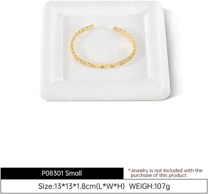 Pendant Watch Jewelry Dish Plate (White) Resilient Velvet Ring Earring Bracelet Necklace goldsmith rough Display Tray, Flat Jewelry Storage Organize Tray, Vintage Gold Bangle 