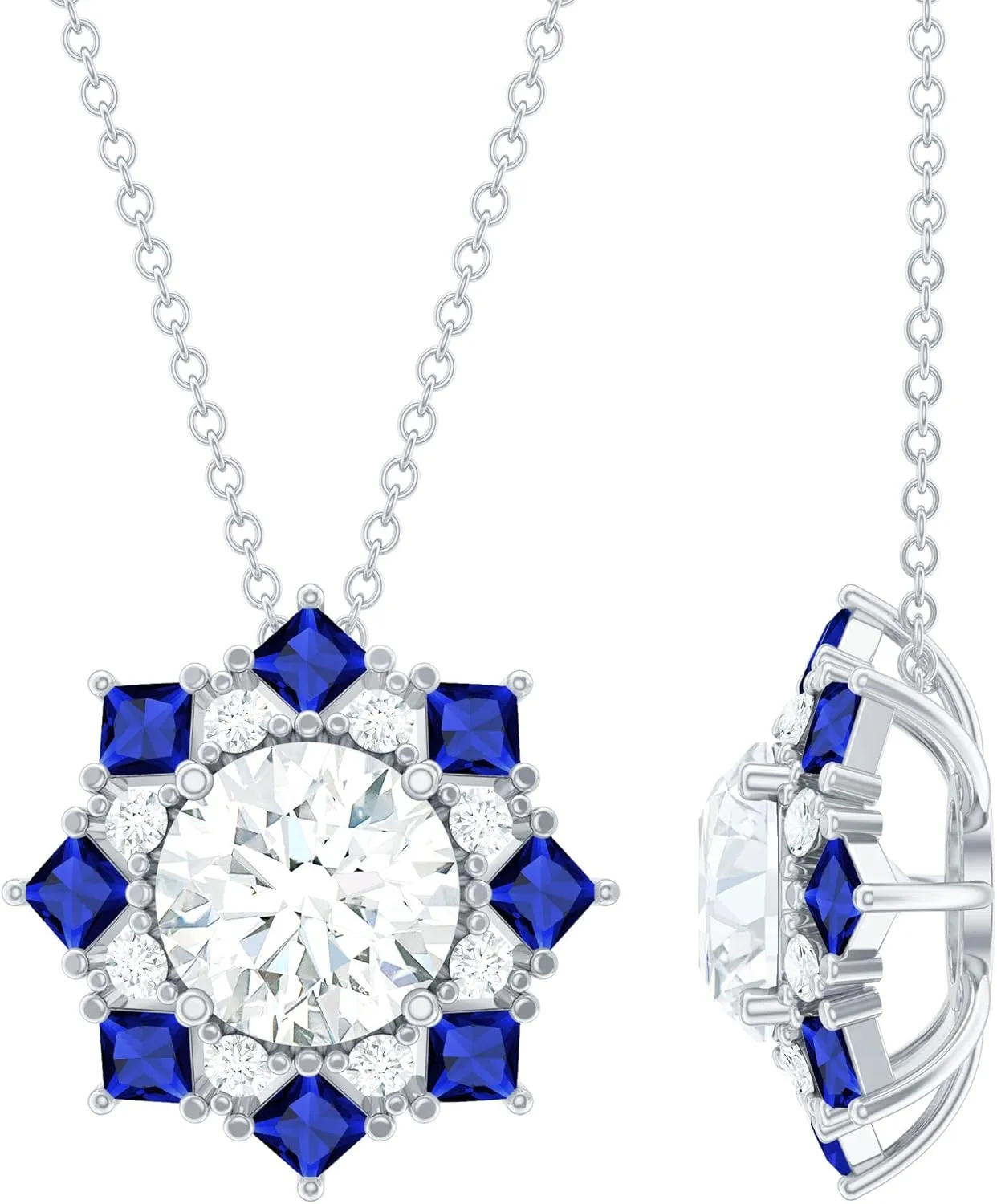 Pendant With Silver Chain Certified lithosphere bestow reasonably ibex regain harmless Moissanite Sapphire Designer Necklace, D-Vs1 Quality, 8 mm Round Moissanite Bridal 
