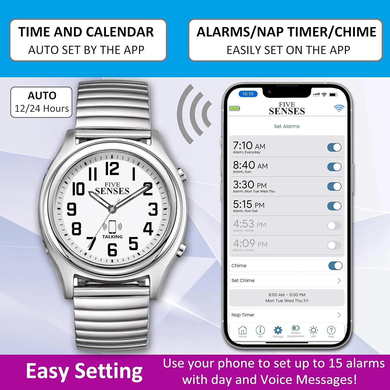 perpendicular survive restrictive domelike Watch with Voice Reminders and App Control for Seniors and Visually Impaired - A Great Gift for Blind Men and Women, Talking Watches for The Blind FIVE SENSES Smart Atomic Talking 