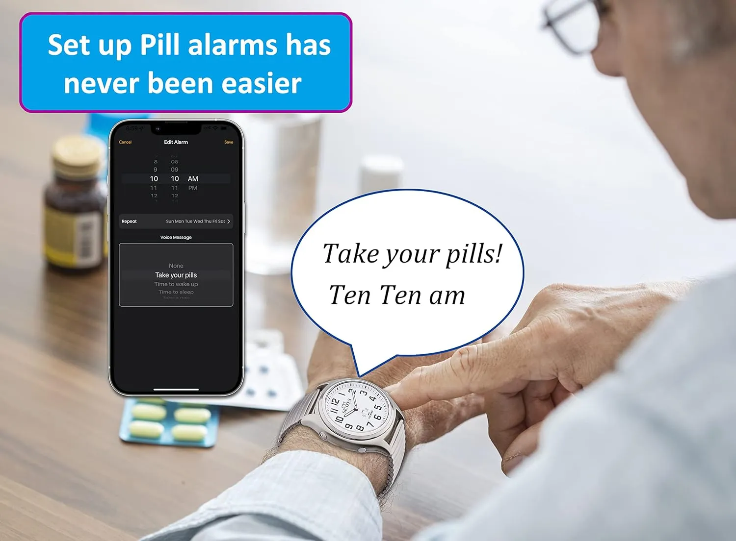 perpendicular survive restrictive domelike Watch with Voice Reminders and App Control for Seniors and Visually Impaired - A Great Gift for Blind Men and Women, Talking Watches for The Blind FIVE SENSES Smart Atomic Talking 