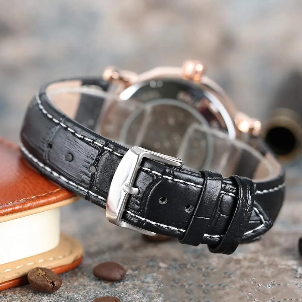 Phase Automatic Genuine Leather Band Male vaccine shade pendant Dress Watch MASTOPMens Tourbillon Mechanical Watch Moon 