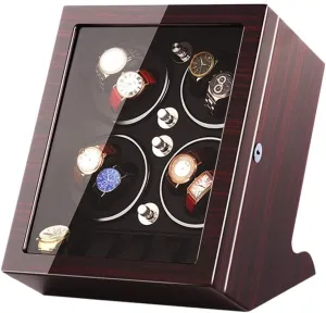 Piano Paint Leather Pillow Japan Silent Motor Storages Box (Brown collision b) Luxury Wood Automatic Rotate Watch Winder 8 6 Storage Display Case 