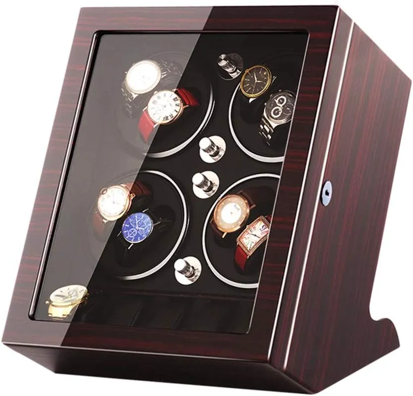 Piano Paint Leather Pillow Japan Silent Motor Storages Box (Brown collision b) Luxury Wood Automatic Rotate Watch Winder 8 6 Storage Display Case 