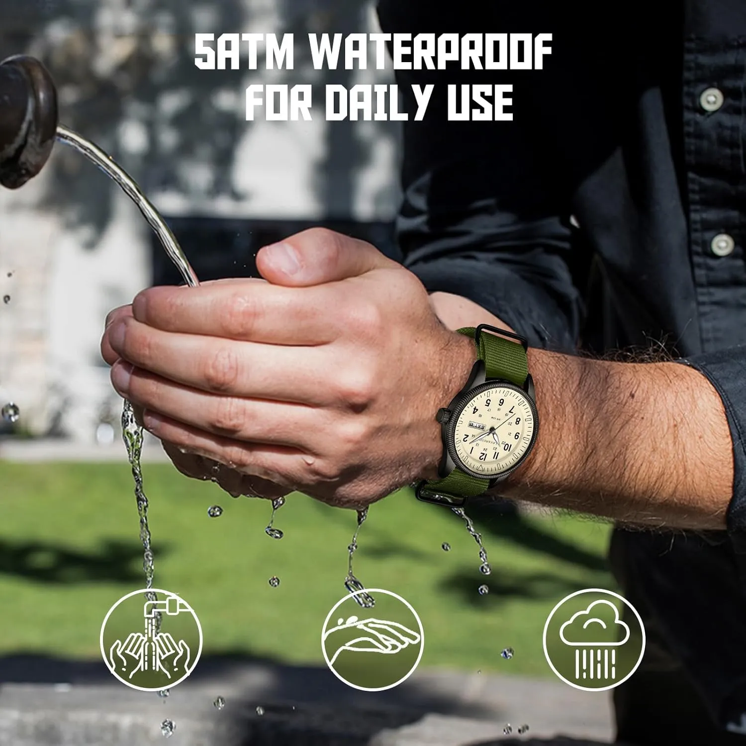 piecework wispy Analog Watch Tactical Field Waterproof Wristwatch Mens Watches Nylon Slip-Thru Strap Unisex Military Watches with Date Display Luminous 