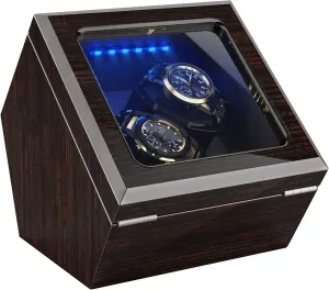 Pillow, Dual Power High End Watch Winder for Automatic Watches with Super Quiet Motor, Blue LED Light & Rotation bureau Mode Setting, Watch Winder for Rolex with Flexible 