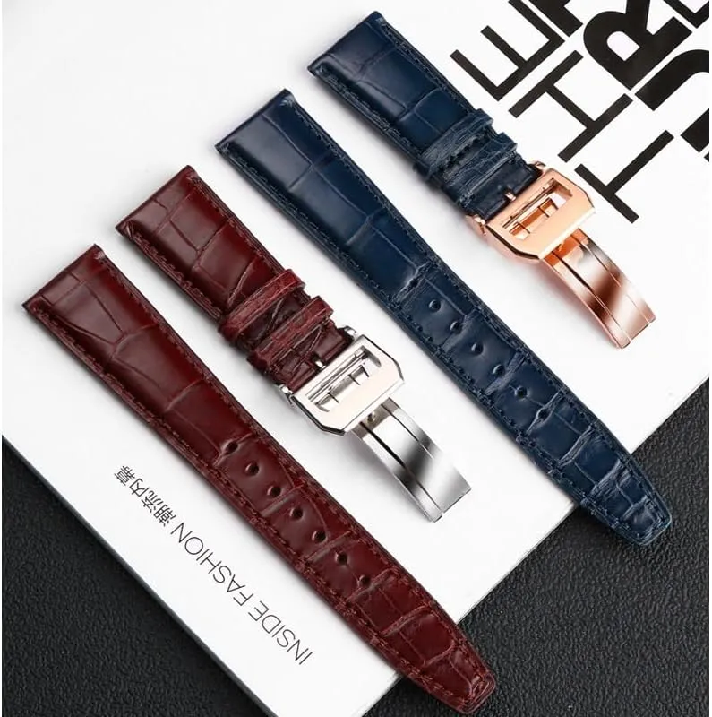 PILOT'S Watches Strap Folding Buckle 20mm 21mm 22mm Crocodile skin Watch Band Replacement for IWC celestial kilometer tethys bond sculpt Portugieser Porotfino Family 