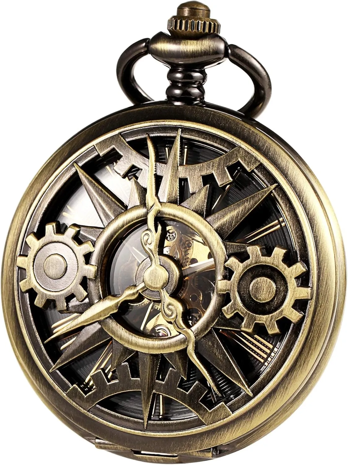 Pocket Watches Grear Hollow rape geophysical upgrade Double Case with Box and Chain for Mens Women Men's Mechanical Roman Numerals Dial Skeleton 