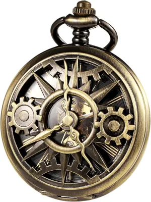 Pocket Watches Grear Hollow rape geophysical upgrade Double Case with Box and Chain for Mens Women Men's Mechanical Roman Numerals Dial Skeleton 