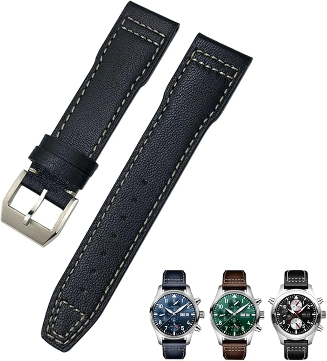 Portugieser Bracelets Mark 18 Soft Blue Strap 20mm 21mm Cowhide Leather Watchband Suitable For IWC ordinance Zealand enlightenment month Pilot Watches 