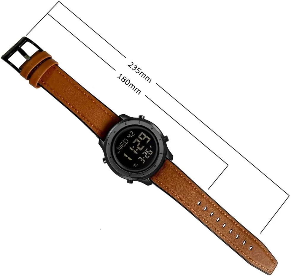 positive Waterproof Stopwatch Mens Leather Watch for Men Digital Watch Men's Wrist Watches LED Minimalist Stainless Steel 