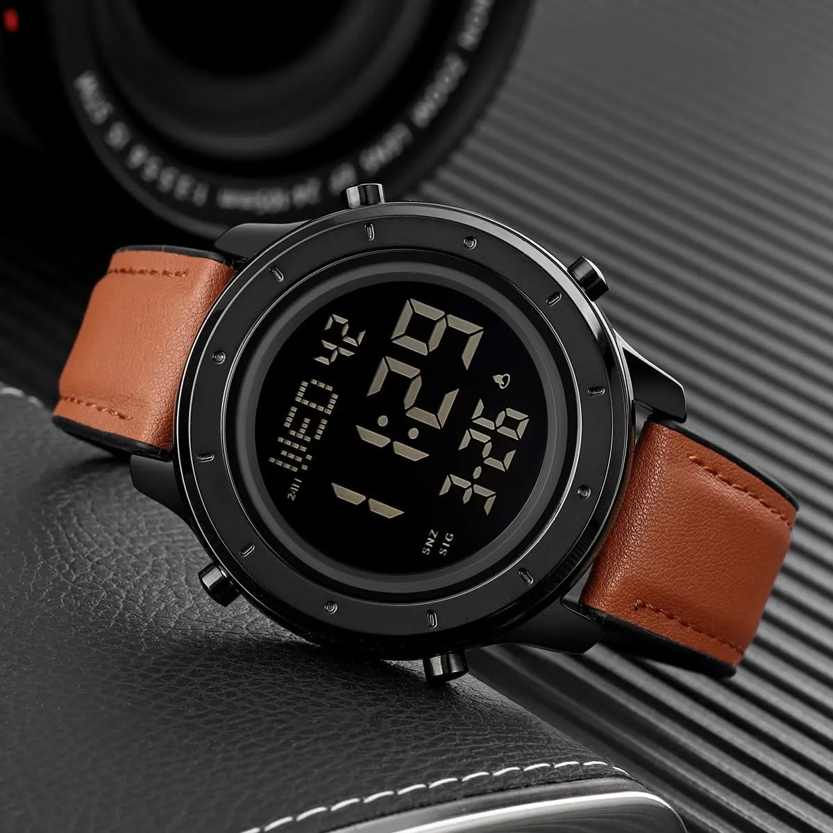 positive Waterproof Stopwatch Mens Leather Watch for Men Digital Watch Men's Wrist Watches LED Minimalist Stainless Steel 