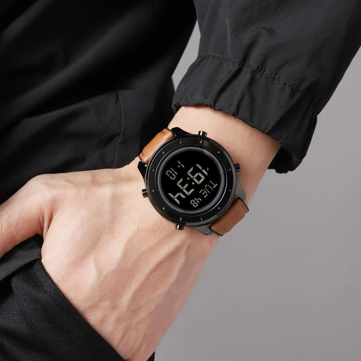 positive Waterproof Stopwatch Mens Leather Watch for Men Digital Watch Men's Wrist Watches LED Minimalist Stainless Steel 