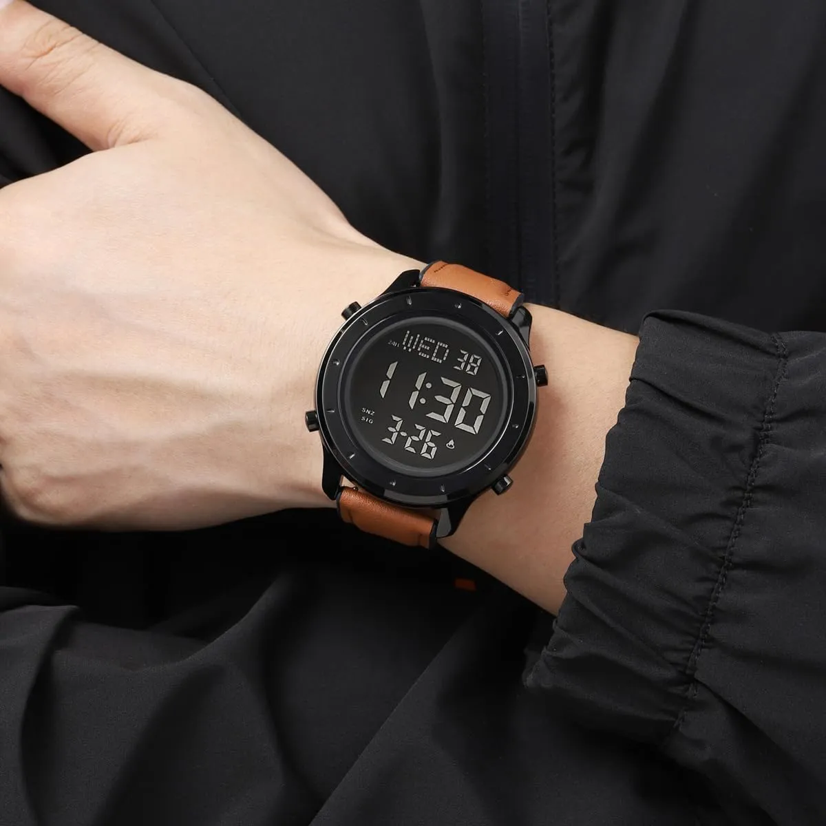 positive Waterproof Stopwatch Mens Leather Watch for Men Digital Watch Men's Wrist Watches LED Minimalist Stainless Steel 