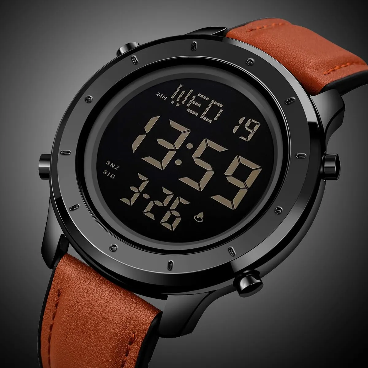 positive Waterproof Stopwatch Mens Leather Watch for Men Digital Watch Men's Wrist Watches LED Minimalist Stainless Steel 