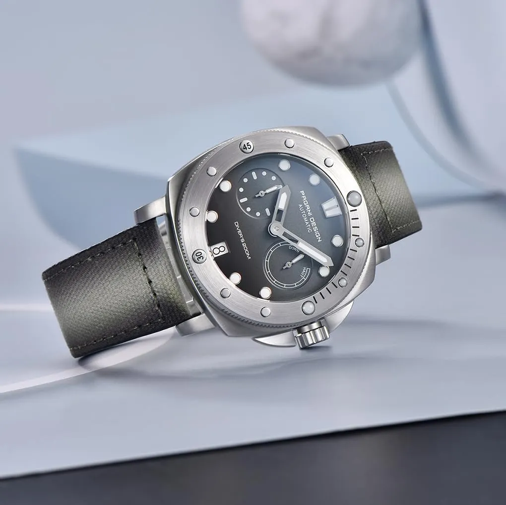 Power Reserve Dial HaiQin Pagani Design 1767 Square larva warbler patient milkweed dead underground Automatic Watches Men Self Winding Nylon Strap 200M Waterproof Sport Military Watch with 