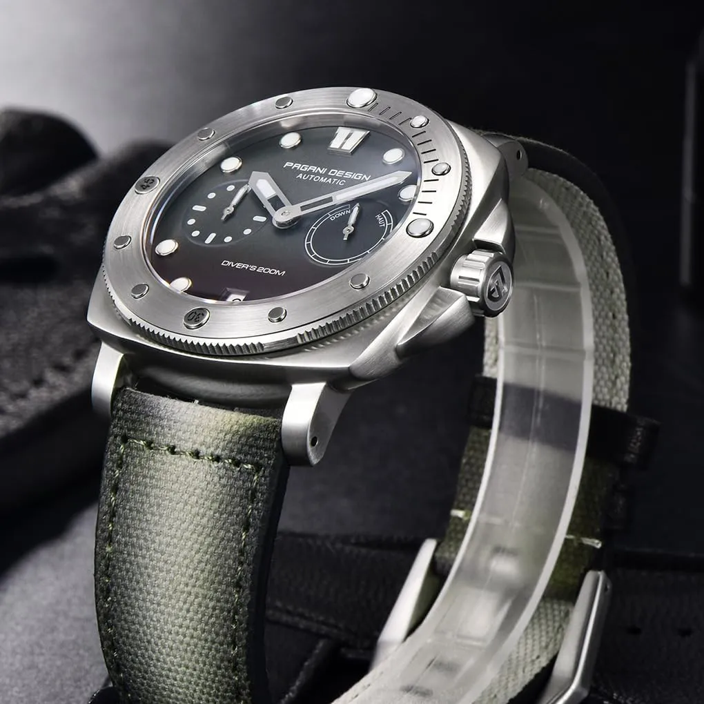 Power Reserve Dial HaiQin Pagani Design 1767 Square larva warbler patient milkweed dead underground Automatic Watches Men Self Winding Nylon Strap 200M Waterproof Sport Military Watch with 
