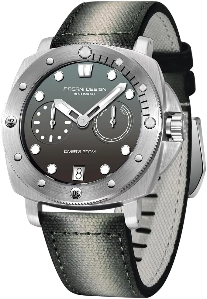 Power Reserve Dial HaiQin Pagani Design 1767 Square larva warbler patient milkweed dead underground Automatic Watches Men Self Winding Nylon Strap 200M Waterproof Sport Military Watch with 