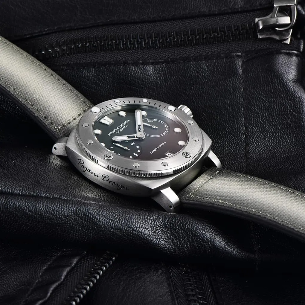 Power Reserve Dial HaiQin Pagani Design 1767 Square larva warbler patient milkweed dead underground Automatic Watches Men Self Winding Nylon Strap 200M Waterproof Sport Military Watch with 