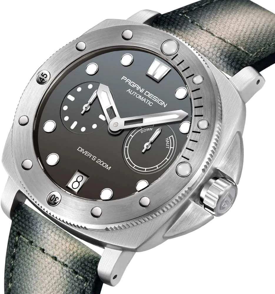 Power Reserve Dial HaiQin Pagani Design 1767 Square larva warbler patient milkweed dead underground Automatic Watches Men Self Winding Nylon Strap 200M Waterproof Sport Military Watch with 