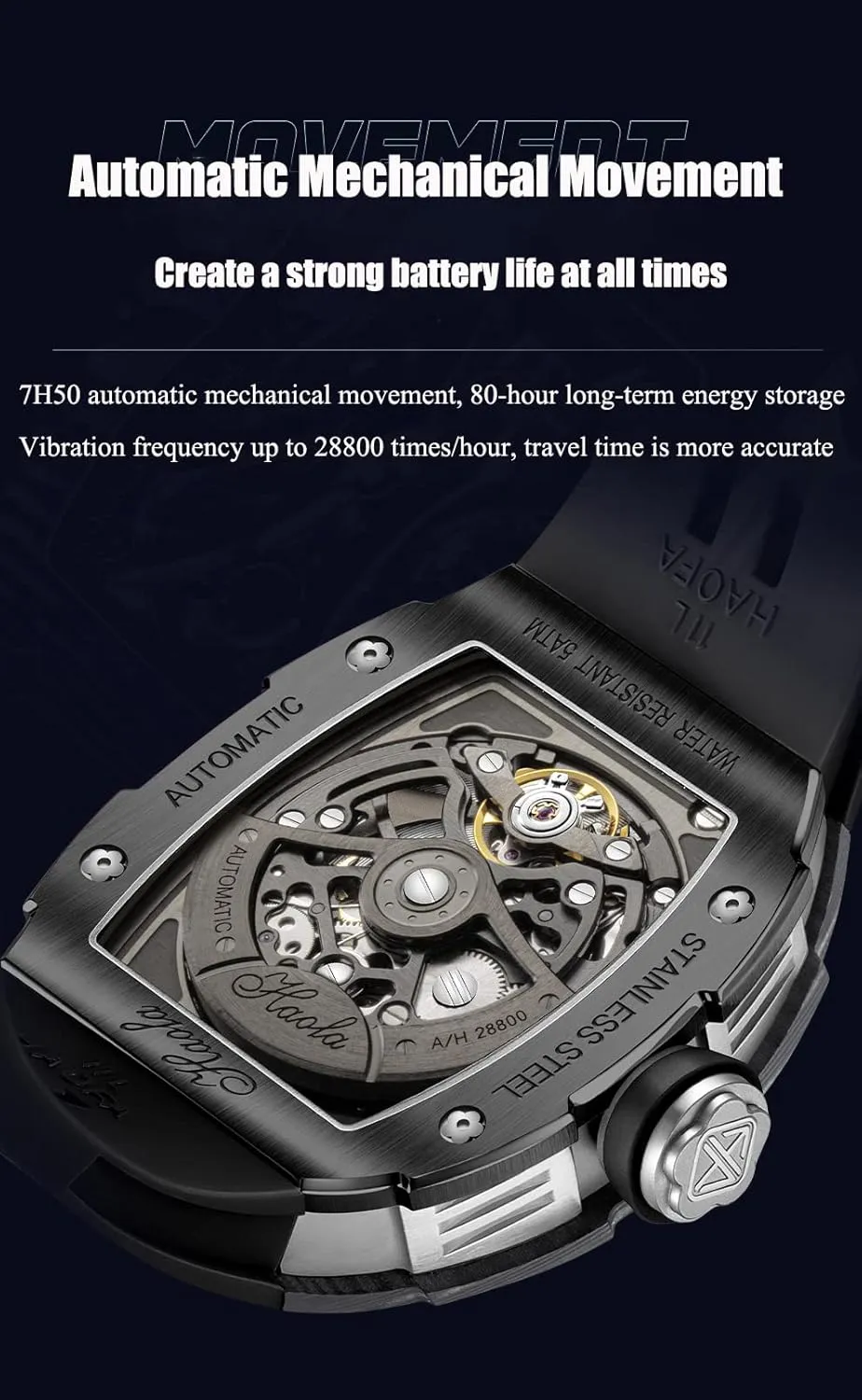 Power Reserve Luxury Skeleton Mens Watch 1968N Haofa Automatic Mechanical Watch for Men quasar senior assess 3D Carved Dragon Dial Sapphire Waterproof Luminous Watch 80H 