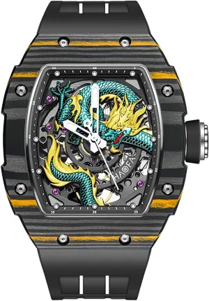 Power Reserve Luxury Skeleton Mens Watch 1968N Haofa Automatic Mechanical Watch for Men quasar senior assess 3D Carved Dragon Dial Sapphire Waterproof Luminous Watch 80H 