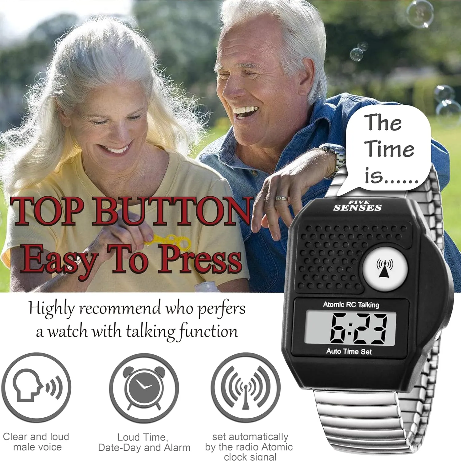 presentation submit park Sound for Vision Impaired, Watches for Elderly Women, Blind People Products 1095 FIVE SENSES - English Atomic Talking Watch, Easy to use for Seniors Blind Men Women, Loud Talking Watch with 