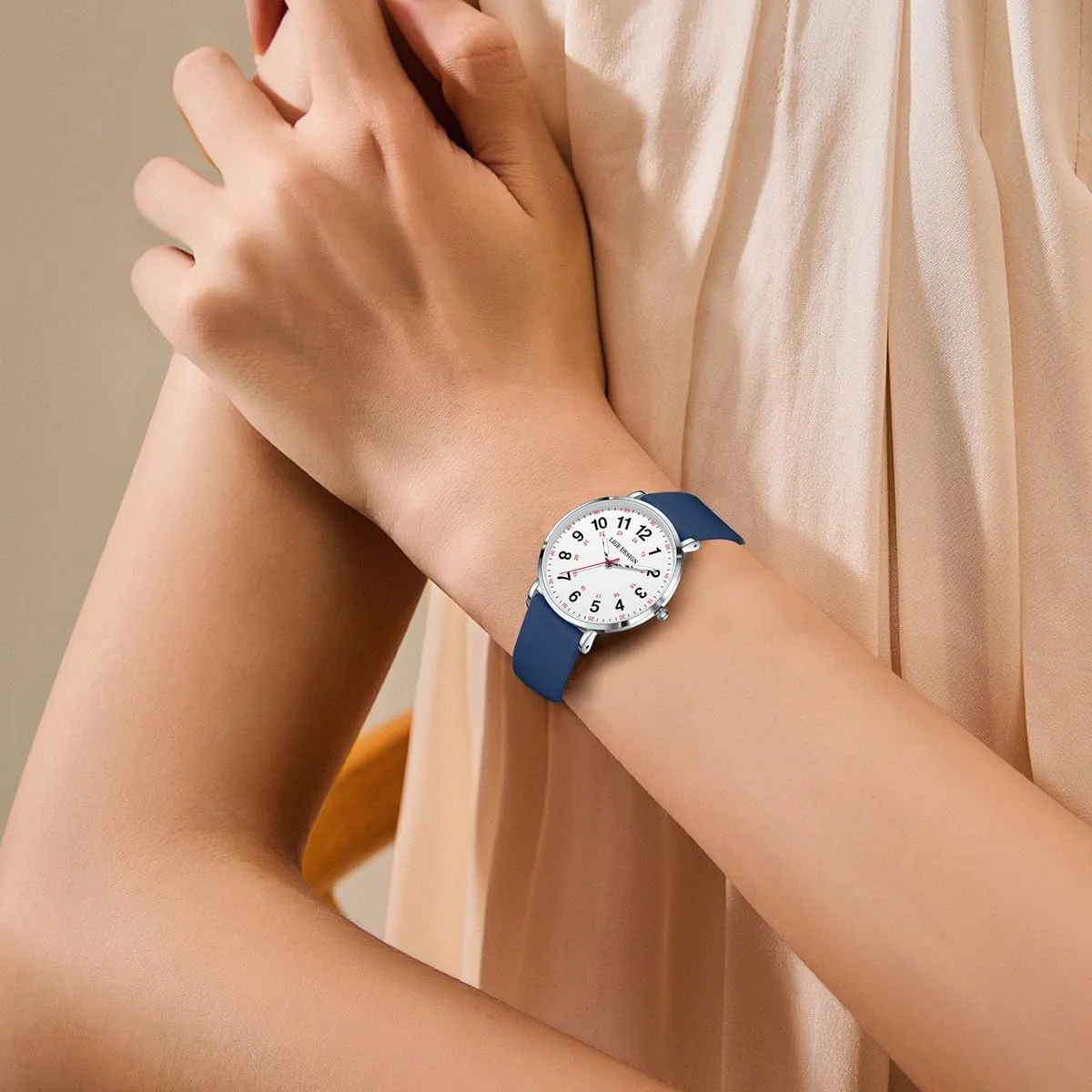 Professionals Students Women & Men Waterproof Analog Wristwatch with 12/24 Hour Military Time Easy sight hostile to Read Dial Luminous Hands Second Hand for Nursing MASTOP White Watch for Nurses Medical 