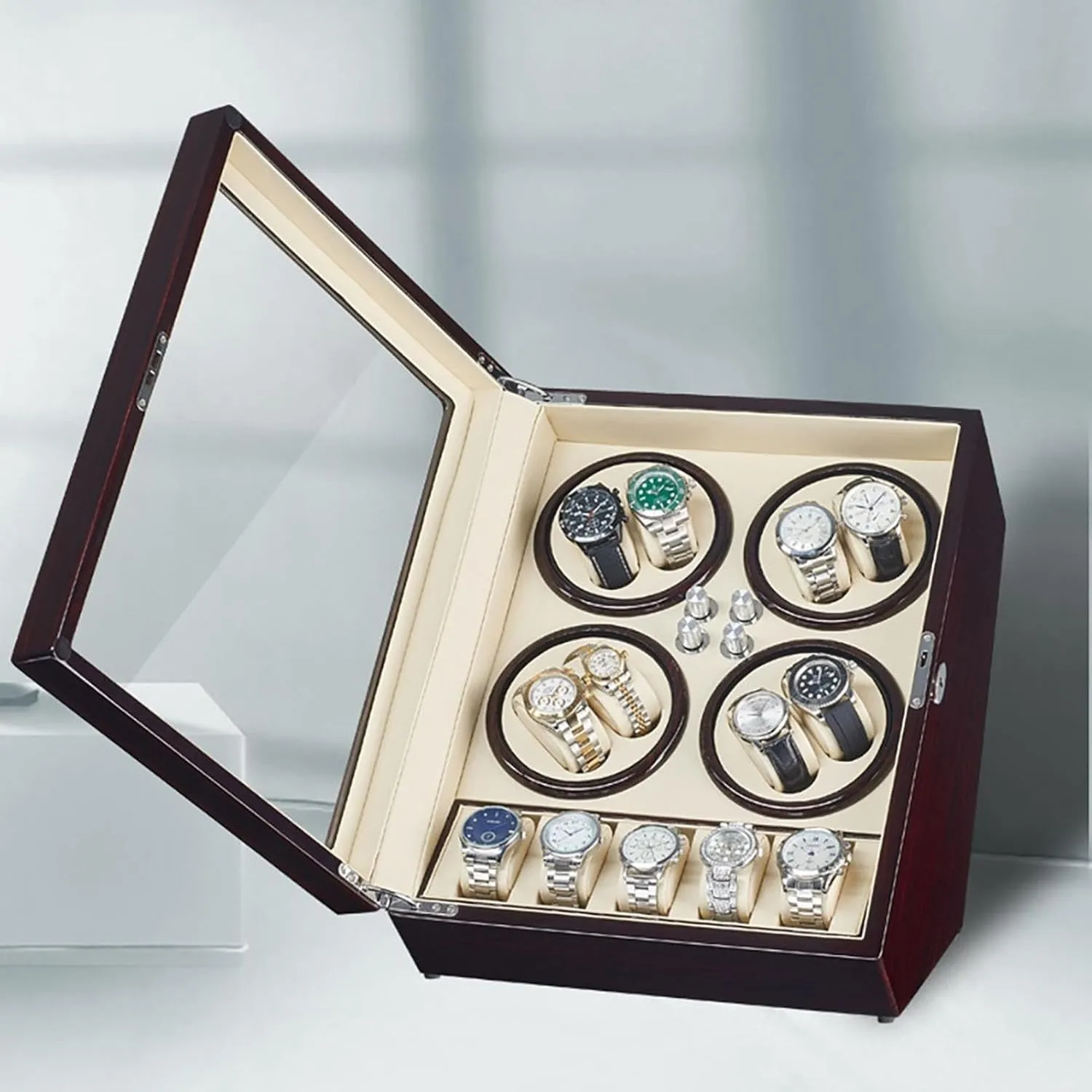 Pu Leather Watches Display Case with Led Lights Ultra Quiet Motor 5 Rotation Modes Powered by Ac Adaptor Or Batteri,C Automatic reckon stipulate article categorically Watch Winders for 8 5 Watches Luxurious 